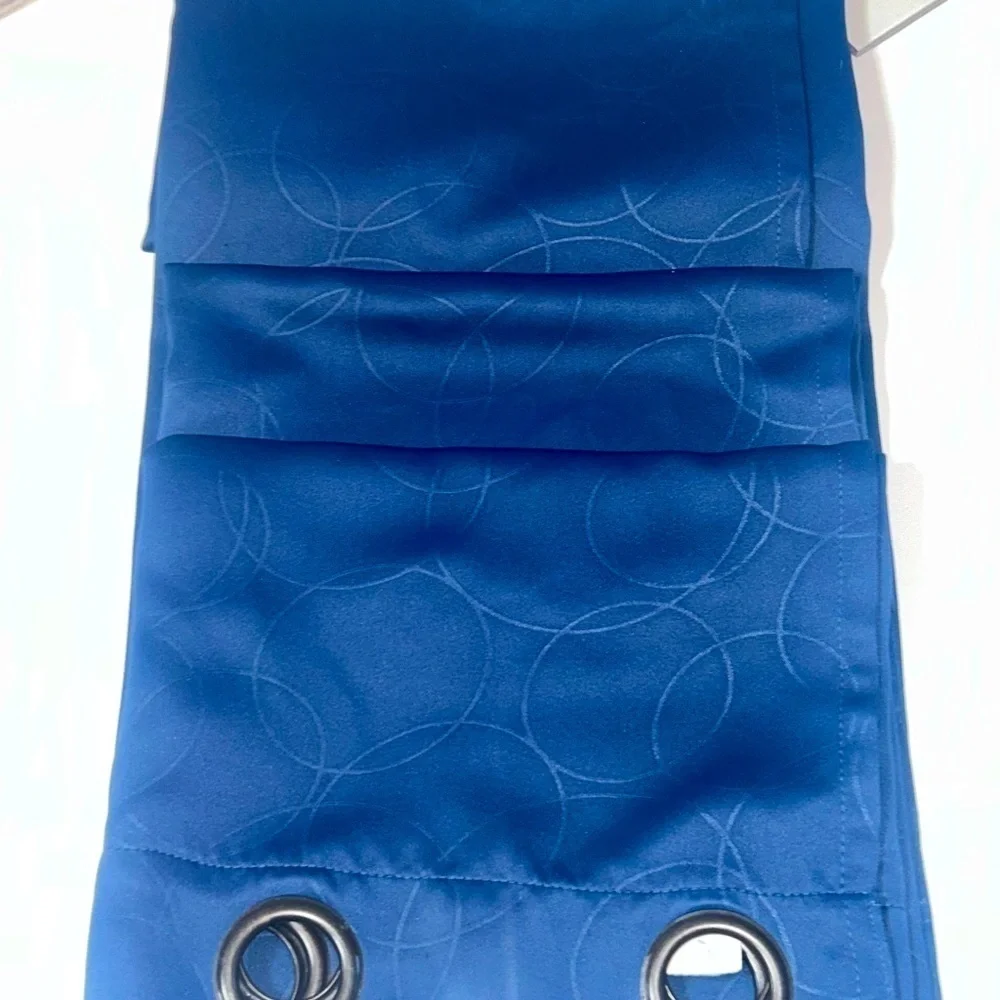 Luxury Long Royal Blue Grommet Curtains Geometric Concentric Circle Pattern
